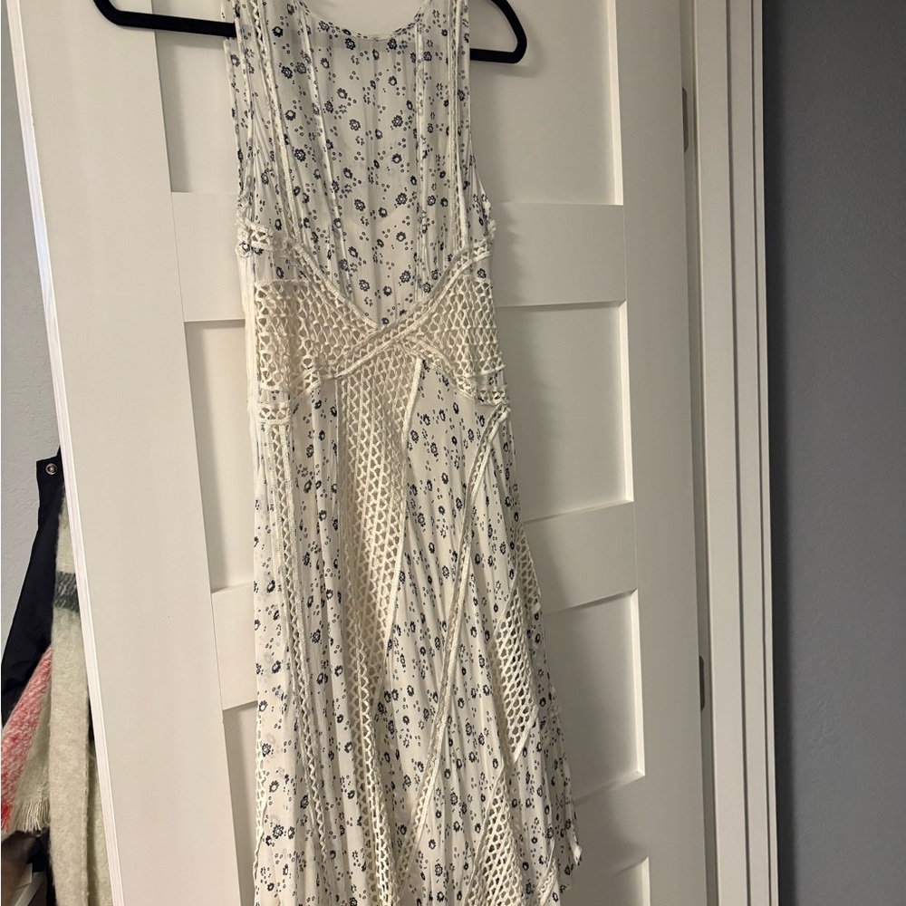 Anthropologie Cream and Blue Midi Dress